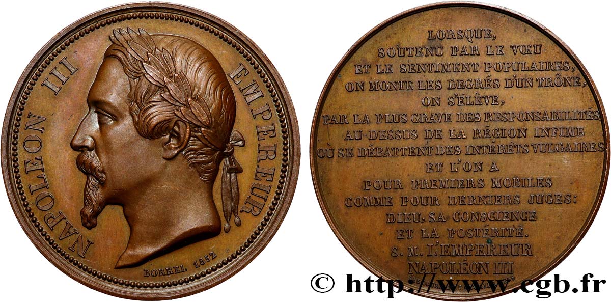 SECOND EMPIRE Médaille, Discours de l’empereur AU