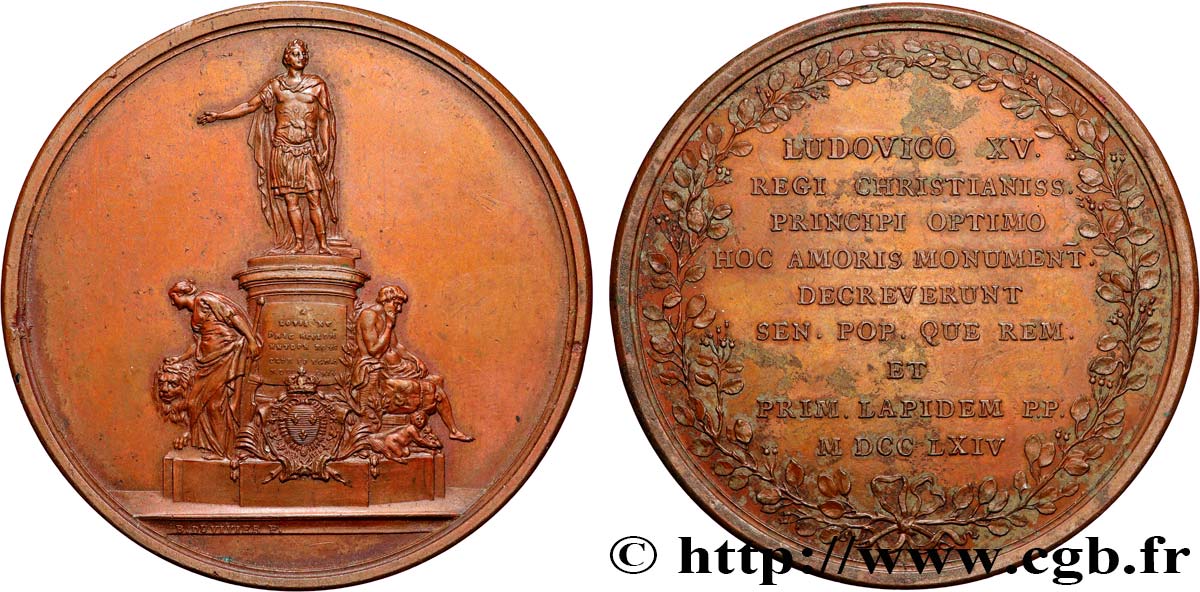LOUIS XV DIT LE BIEN AIMÉ Médaille, Statue de Louis XV à Reims TTB