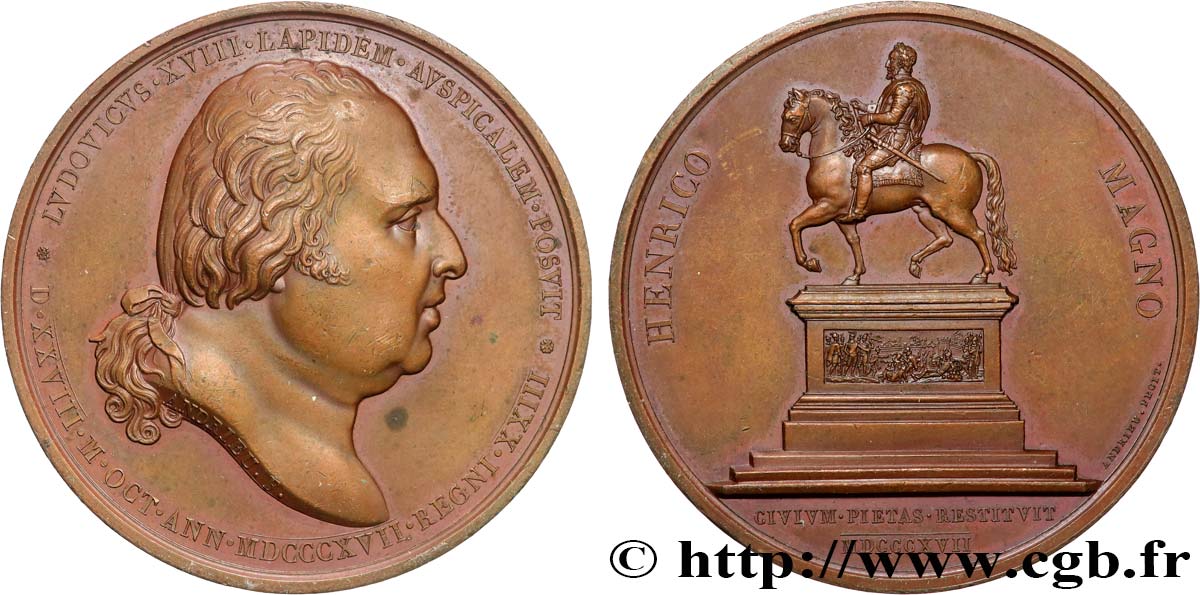 LOUIS XVIII Médaille, Statue équestre d’Henri IV XF/AU