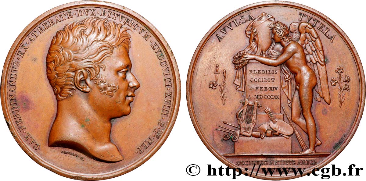 LOUIS XVIII Médaille, Société des arts, Mort du Duc de Berry TTB+