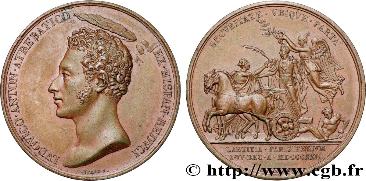 LOUIS XVIII Médaille, Fête pour la victoire du Trocadéro (15 décembre 1823) TTB+
