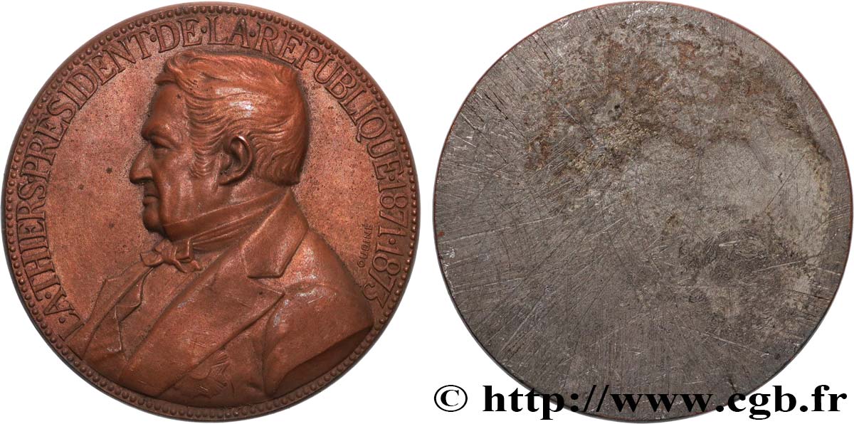 TROISIÈME RÉPUBLIQUE Médaille, Adolphe Thiers, tirage uniface de l’avers TTB