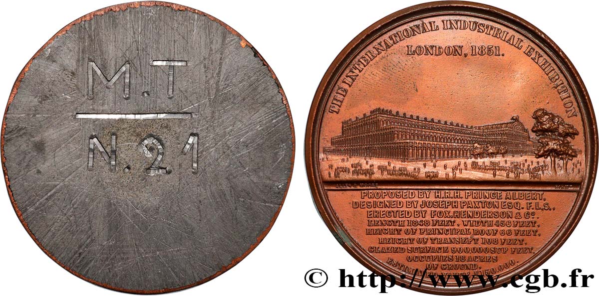 GRAN BRETAGNA - VICTORIA Médaille du Crystal Palace - Prince Albert, tirage uniface du revers q.SPL