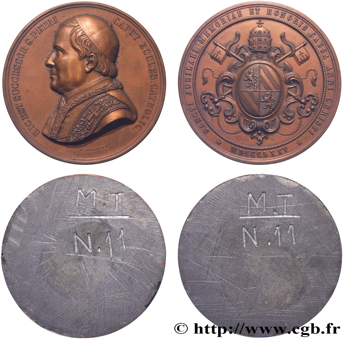VATICAN - PIUS IX (Giovanni Maria Mastai Ferretti) Médaille, Jubilé épiscopal du pontife, tirages unifaces de l’avers et du revers AU