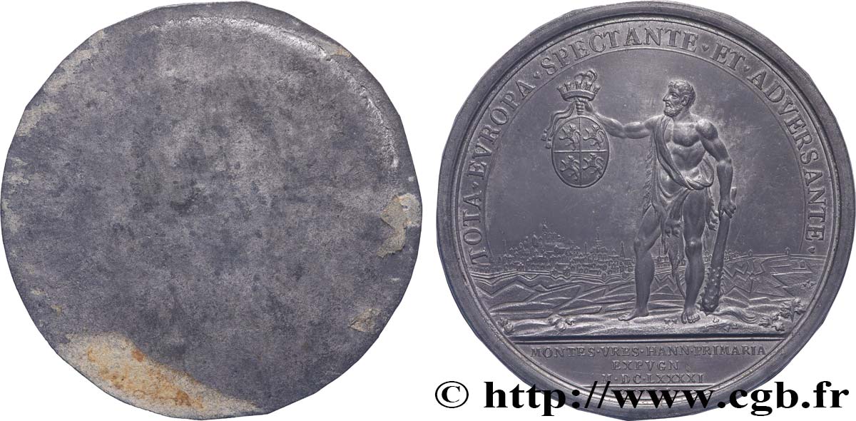 LOUIS XIV  THE SUN KING  Médaille, Prise de Mons, tirage uniface du revers fVZ