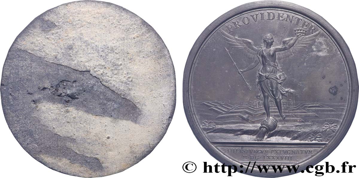LOUIS XIV LE GRAND OU LE ROI SOLEIL Médaille, Prise de Philippsbourg (Grand-duché de Bade), tirage uniface du revers TTB+