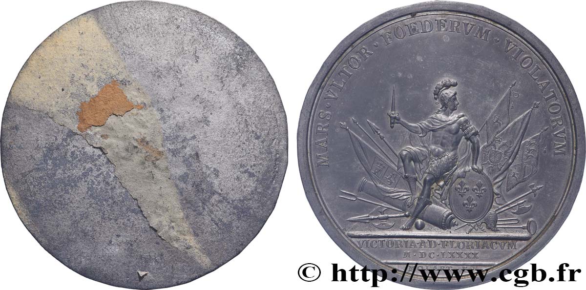 LOUIS XIV  THE SUN KING  Médaille, Bataille de Fleurus, tirage uniface du revers q.SPL