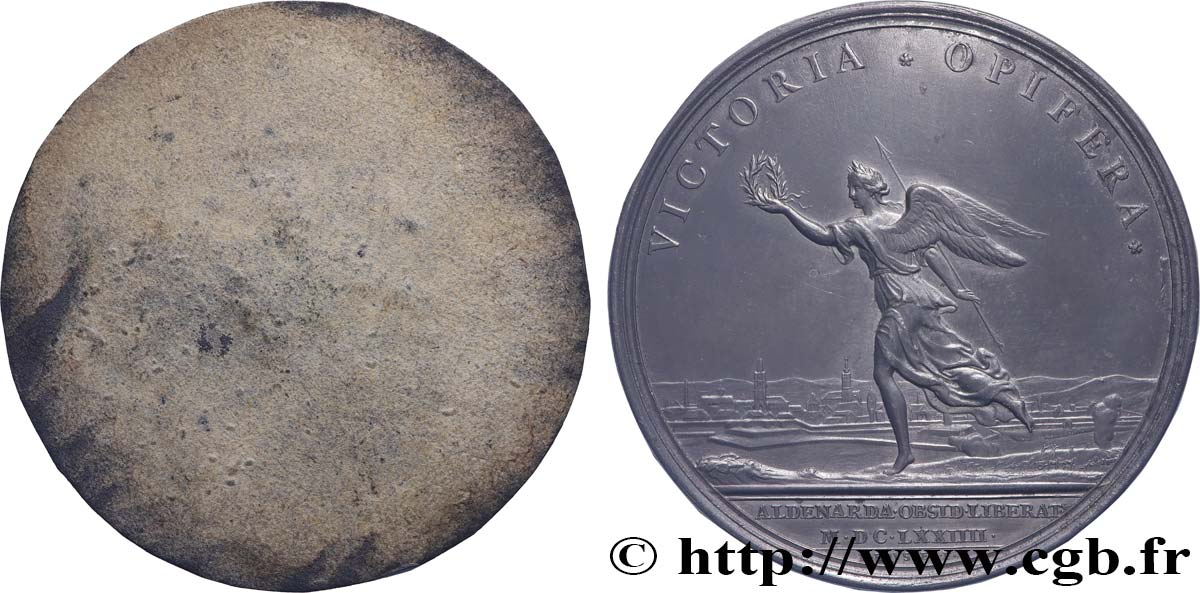 LOUIS XIV LE GRAND OU LE ROI SOLEIL Médaille, Levée du siège d’Oudenaarde, tirage uniface du revers SUP/TTB+