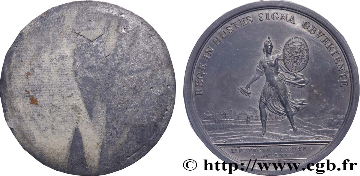 LOUIS XIV  THE SUN KING  Médaille, Prise de Limbourg, tirage uniface du revers q.SPL