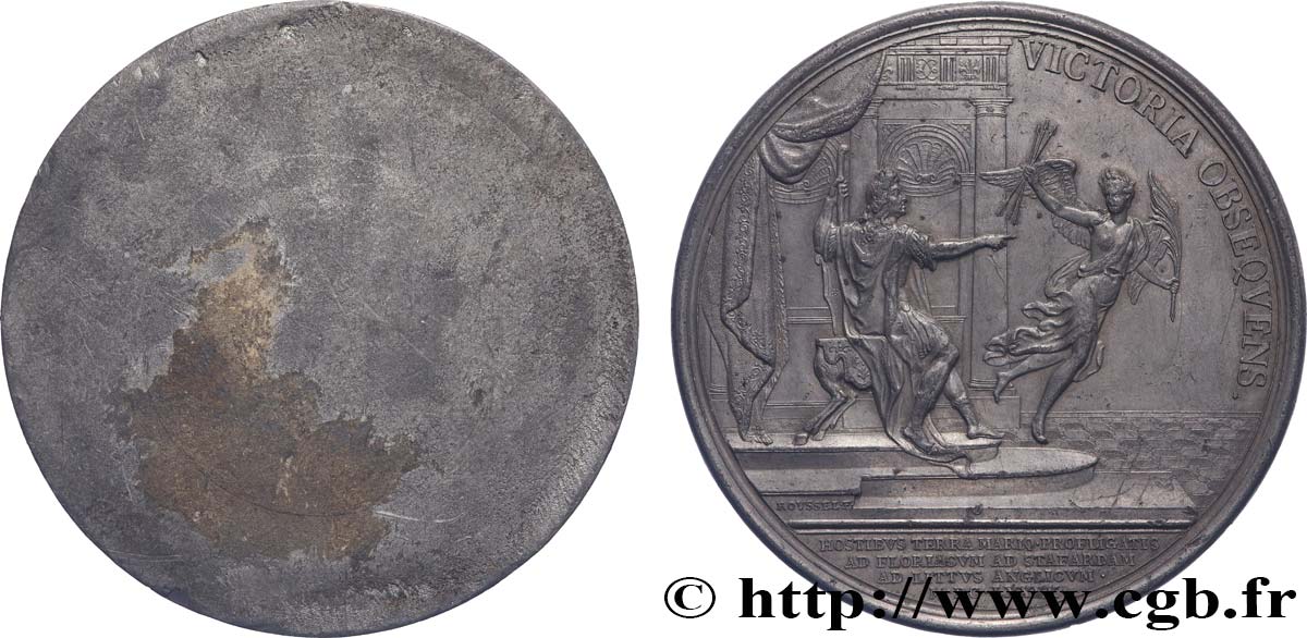 LOUIS XIV  THE SUN KING  Médaille, Les trois victoires (Fleurus, Beachy Head et Staffarde), tirage uniface du revers XF
