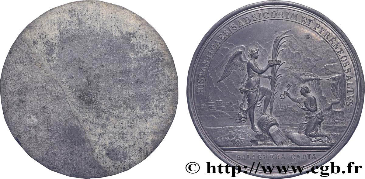LOUIS XIV  THE SUN KING  Médaille, Bataille de Liorens et prise de Balaguer, tirage uniface du revers AU