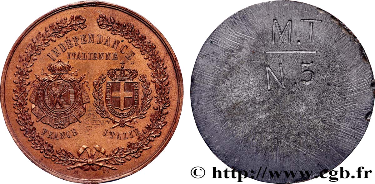 SECOND EMPIRE Médaille, Indépendance italienne, tirage uniface de l’avers TTB