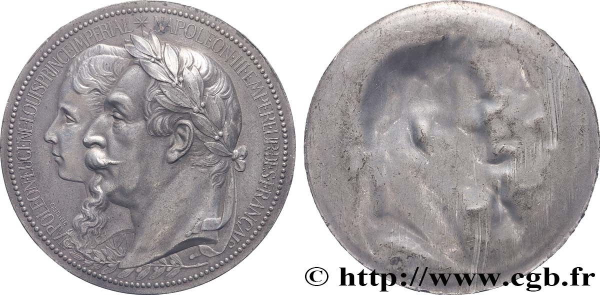 SECOND EMPIRE Médaille, Napoléon III et le prince Impérial Napoléon Eugène Louis XF