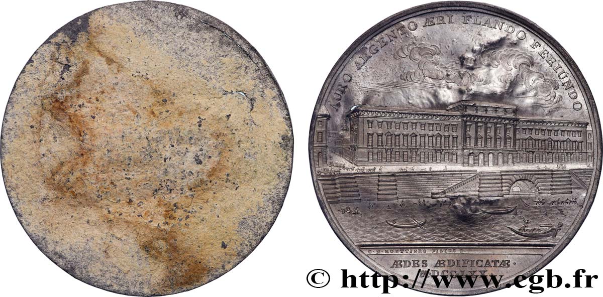 LOUIS XV THE BELOVED Médaille, Construction de l’Hôtel des monnaies, tirage uniface du revers AU