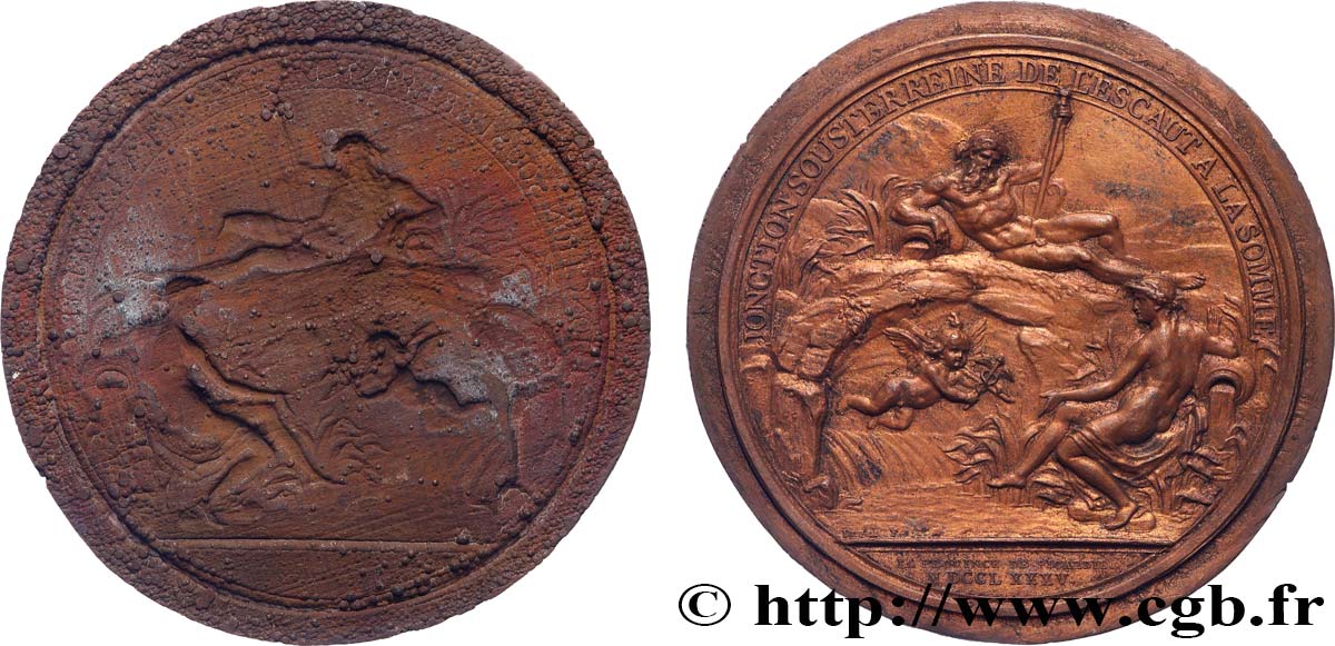 LOUIS XVI Médaille, Jonction souterraine de l’Escaut à la Somme, tirage uniface du revers XF