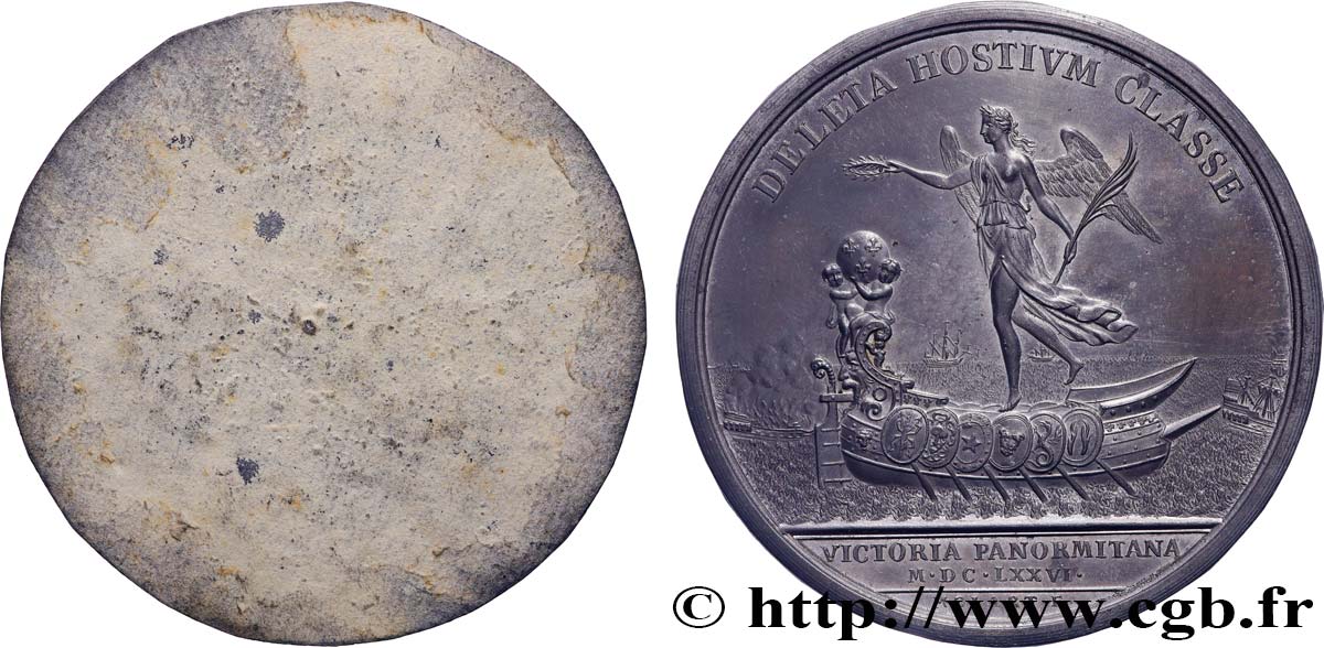 LOUIS XIV  THE SUN KING  Médaille, Combat naval de Palerme, tirage uniface du revers AU