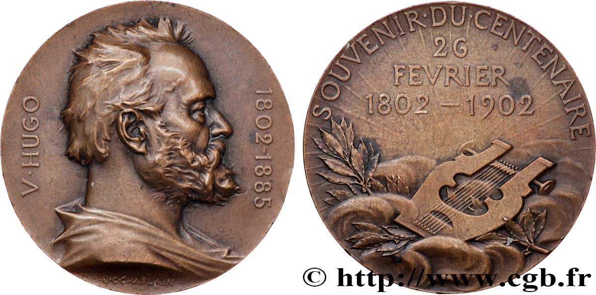 III REPUBLIC Médaille, Centenaire de la naissance de Victor Hugo AU