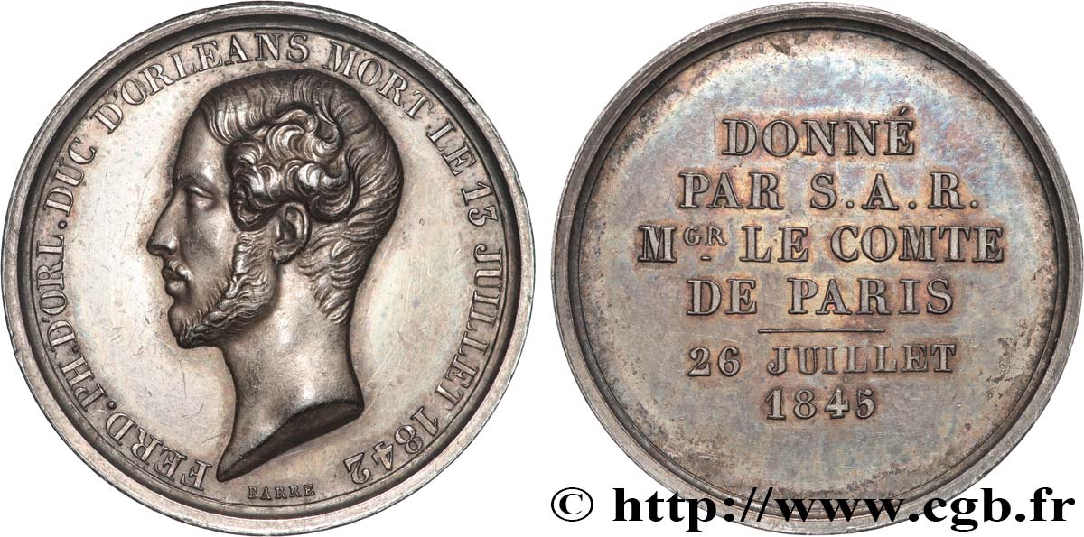 LOUIS-PHILIPPE I Médaille, Décès de Ferdinand Philippe, Duc d’Orléans AU