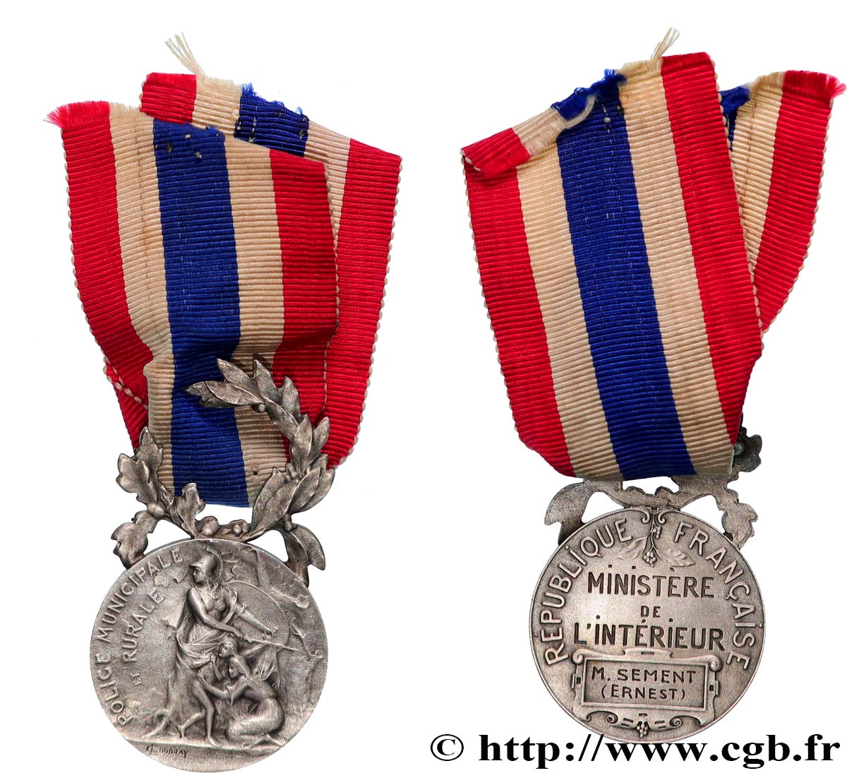 TROISIÈME RÉPUBLIQUE Médaille, Police Municipale et Rurale, Ministère de l’intérieur TTB+