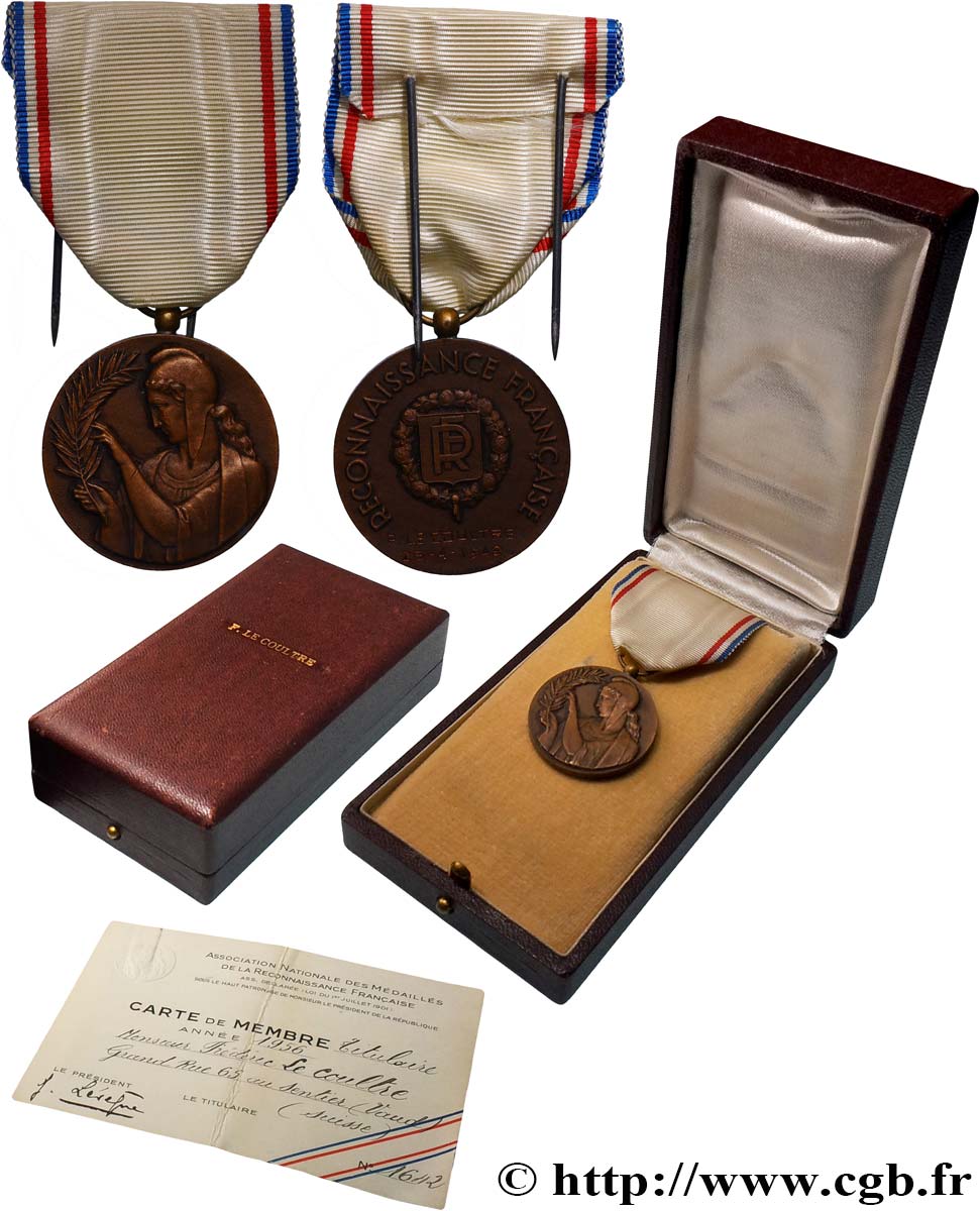 QUATRIÈME RÉPUBLIQUE Médaille, Reconnaissance française, Bronze SUP