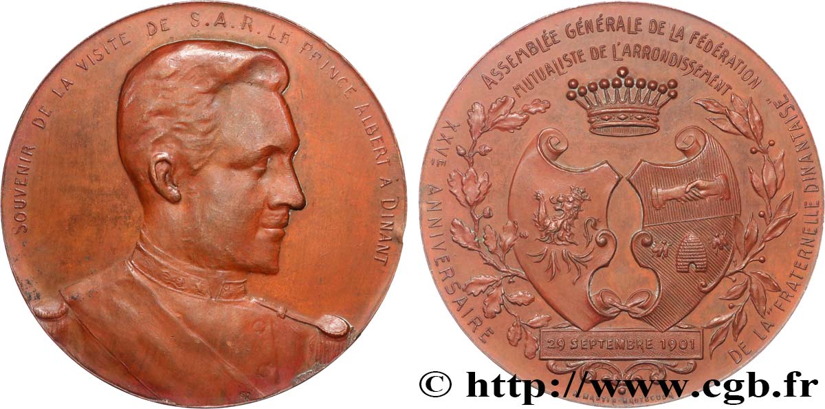 III REPUBLIC Médaille, Souvenir de visite du Prince Albert de Belgique XF