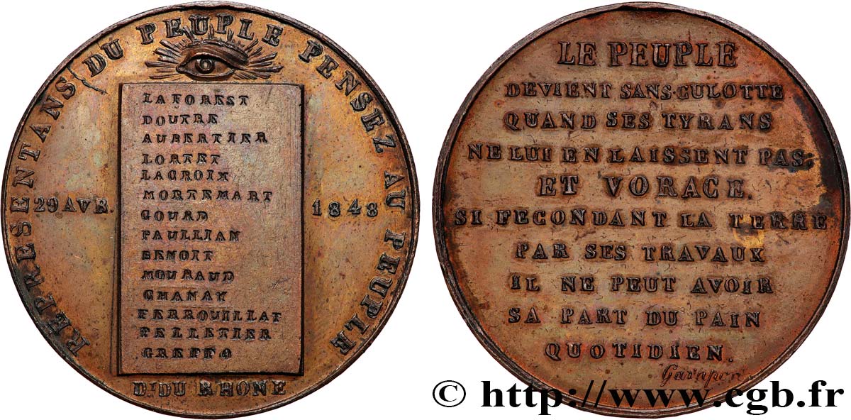 SECOND REPUBLIC Médaille, Appel du peuple aux représentants du département du Rhône AU/AU