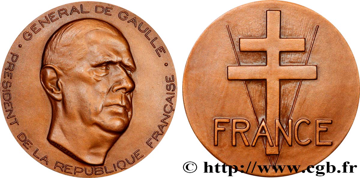 V REPUBLIC Médaille, Général de Gaulle, président de la République Française AU