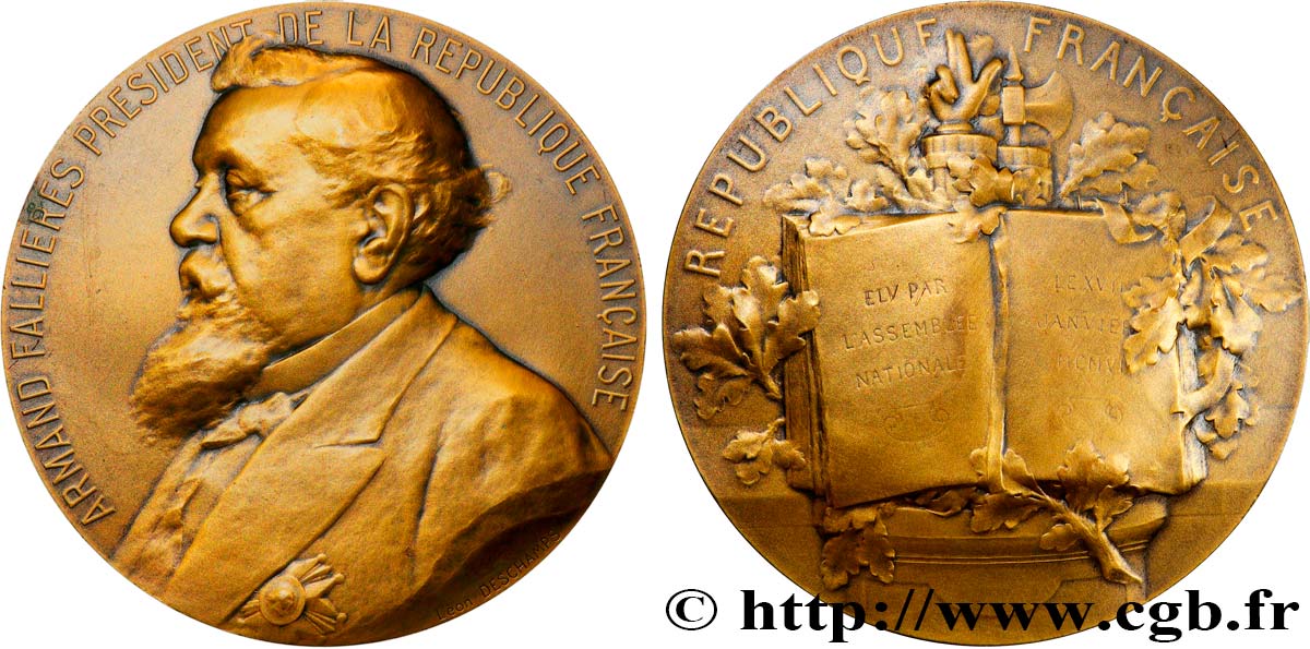 TROISIÈME RÉPUBLIQUE Médaille, Élection d’Armand Fallières TTB+/TTB