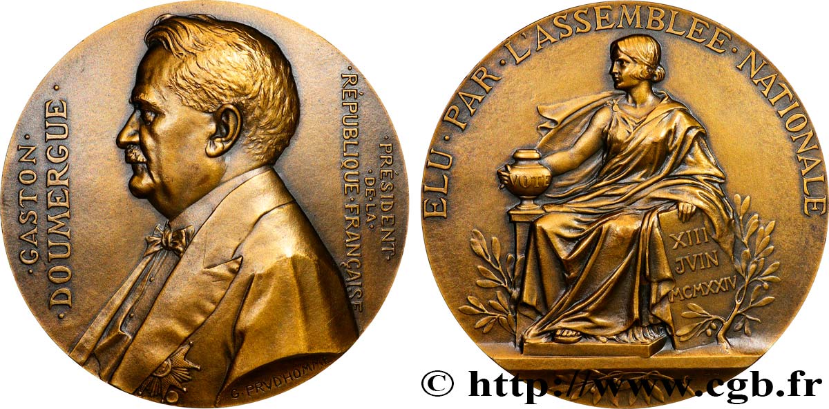 III REPUBLIC Médaille, Élection de Gaston Doumergue AU