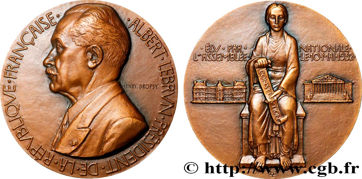 III REPUBLIC Médaille, Élection d’Albert Lebrun AU