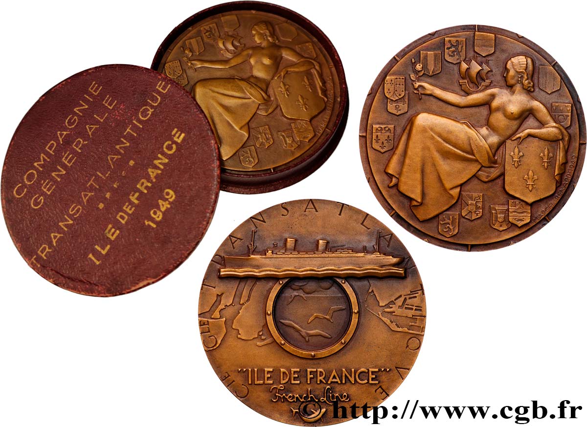 QUATRIÈME RÉPUBLIQUE Médaille, Compagnie Transatlantique, Île-de-France TTB+