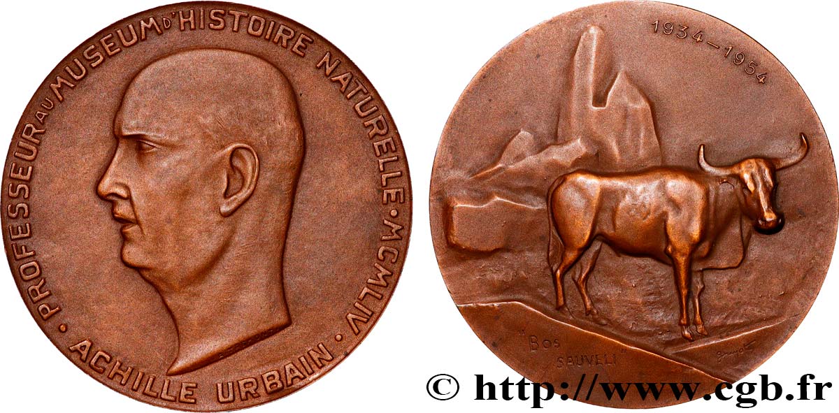 QUATRIÈME RÉPUBLIQUE Médaille, Achille Urbain, Professeur au Museum d’Histoire Naturelle SUP