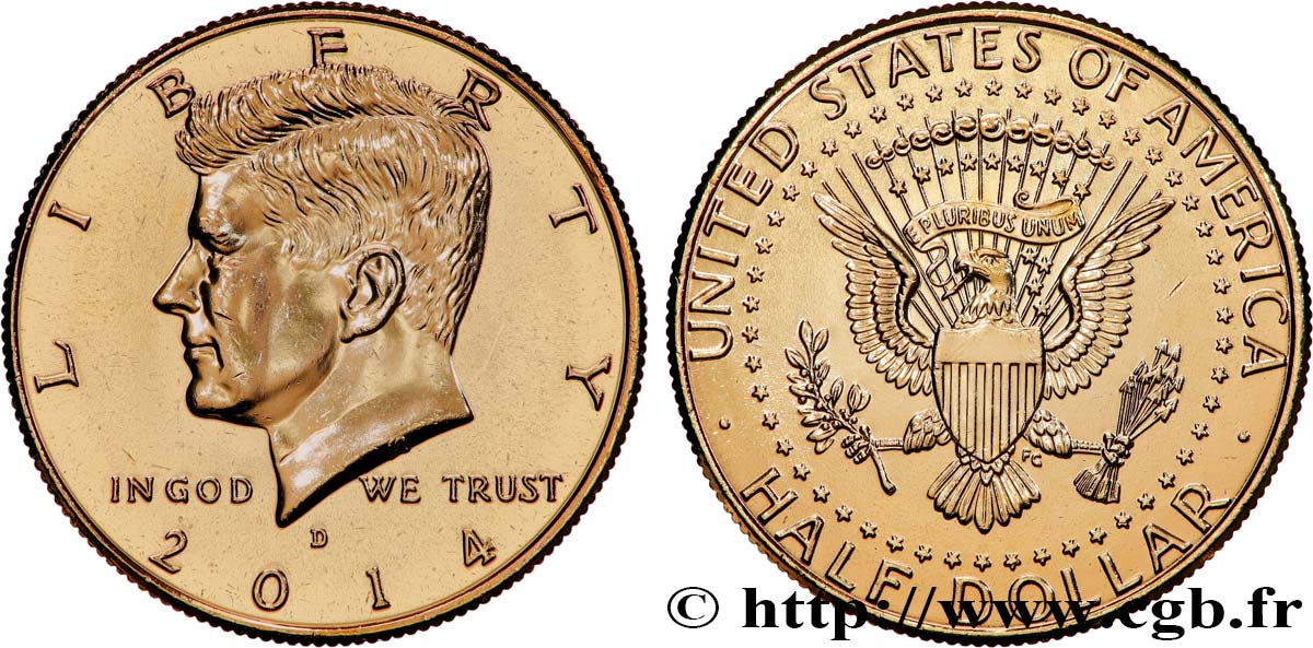 L OR DE LA FRANCE Médaille, Reproduction de monnaie, 1/2 Dollar Kennedy MS