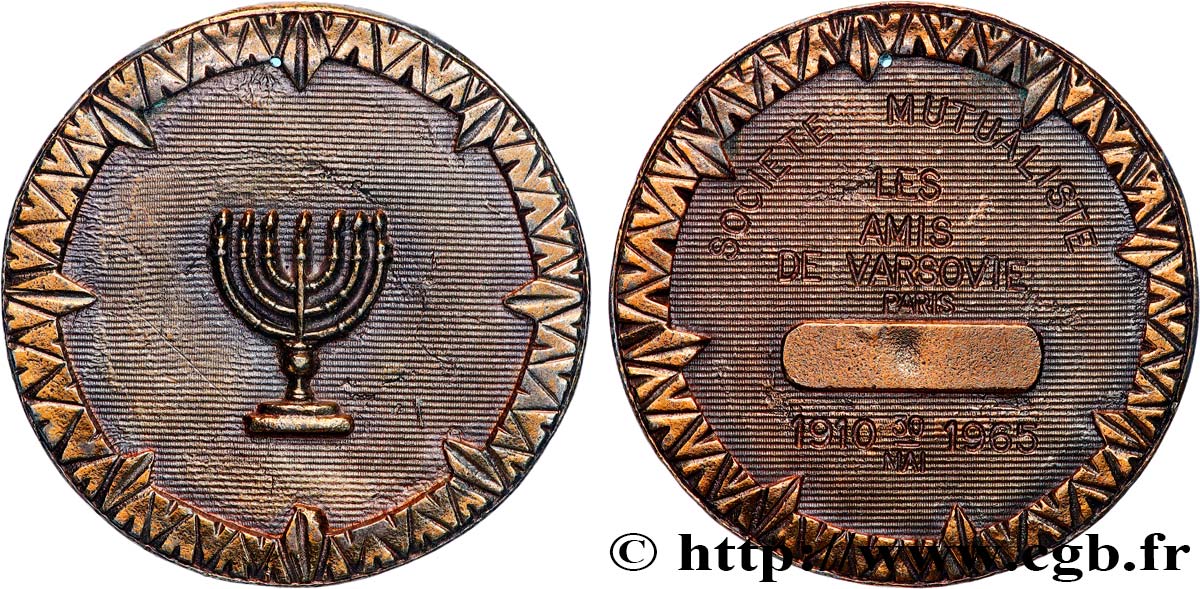 QUINTA REPUBBLICA FRANCESE Médaille, Société mutualiste, les Amis de Varsovie BB