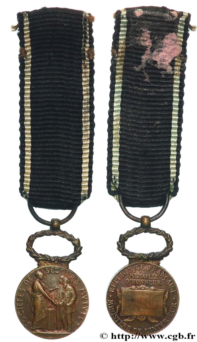 LES ASSURANCES Médaille d’honneur, Société de secours mutuels, Ministère de l’intérieur, miniature MBC+