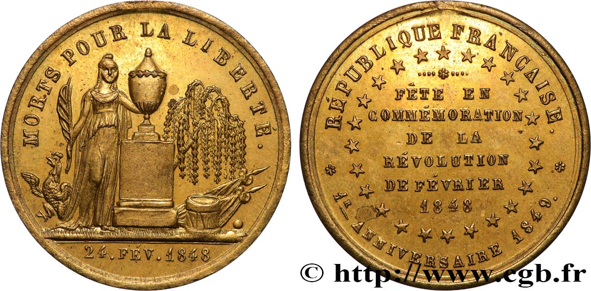 DEUXIÈME RÉPUBLIQUE Médaille, Premier anniversaire de la République, Morts pour la Liberté q.SPL