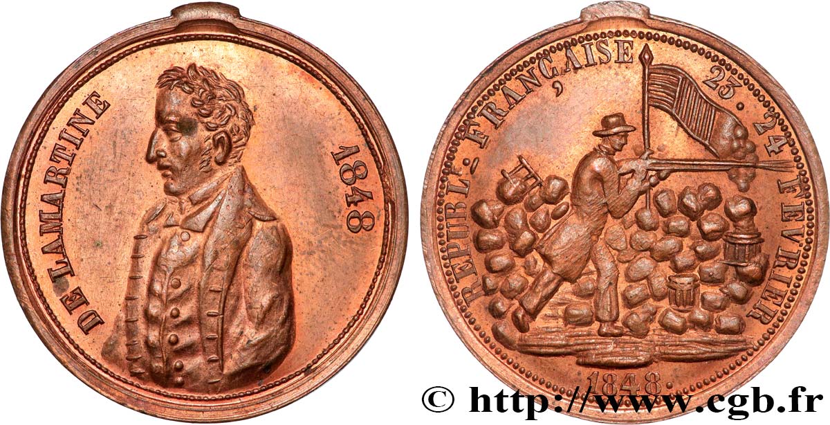 DEUXIÈME RÉPUBLIQUE Médaille, Alphonse de Lamartine TTB+