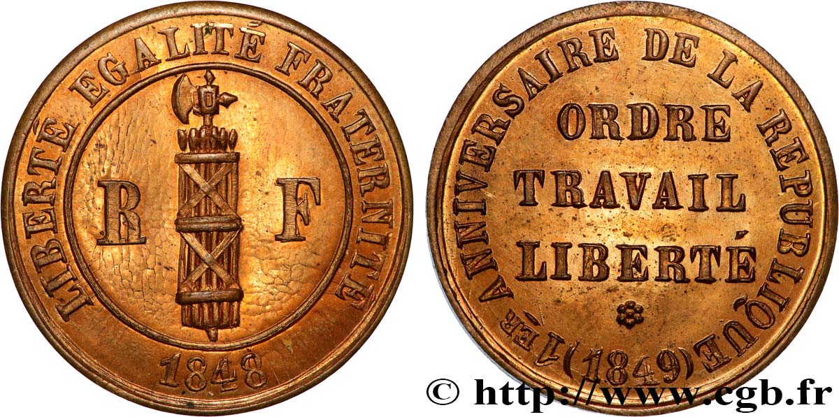 DEUXIÈME RÉPUBLIQUE Médaille, Premier anniversaire de la République fVZ