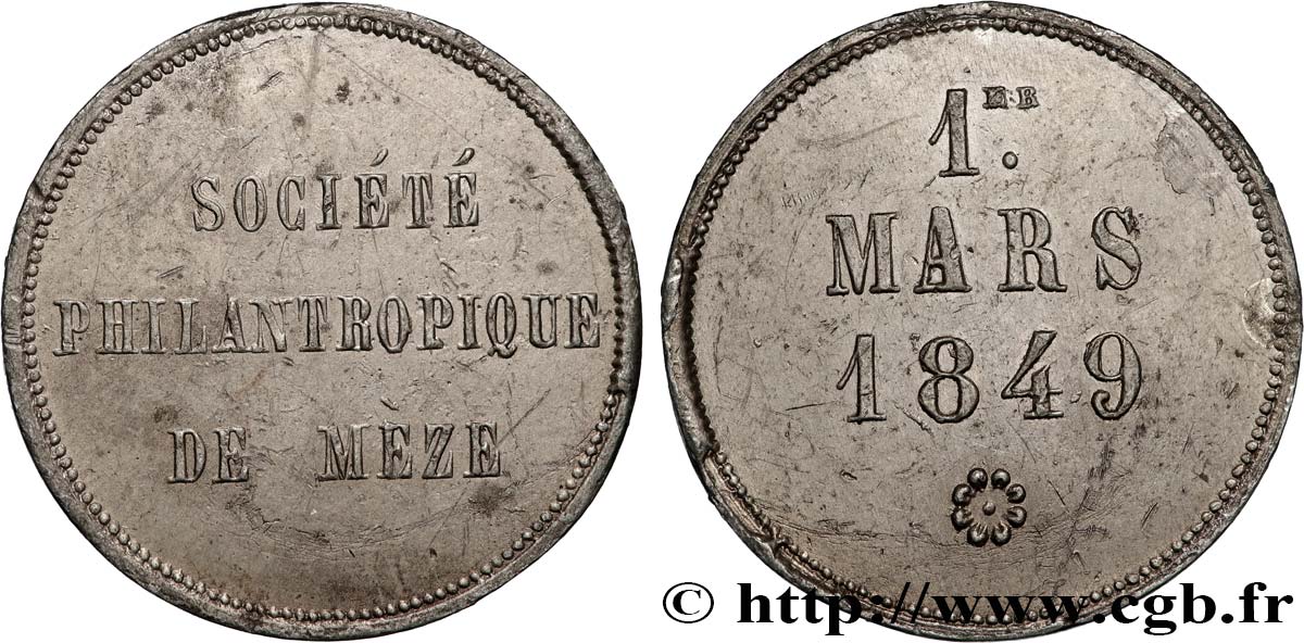 DEUXIÈME RÉPUBLIQUE Médaille, Société philantropique de Mèze TTB