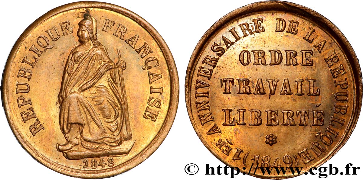 SECOND REPUBLIC Médaille, Premier anniversaire de la République AU
