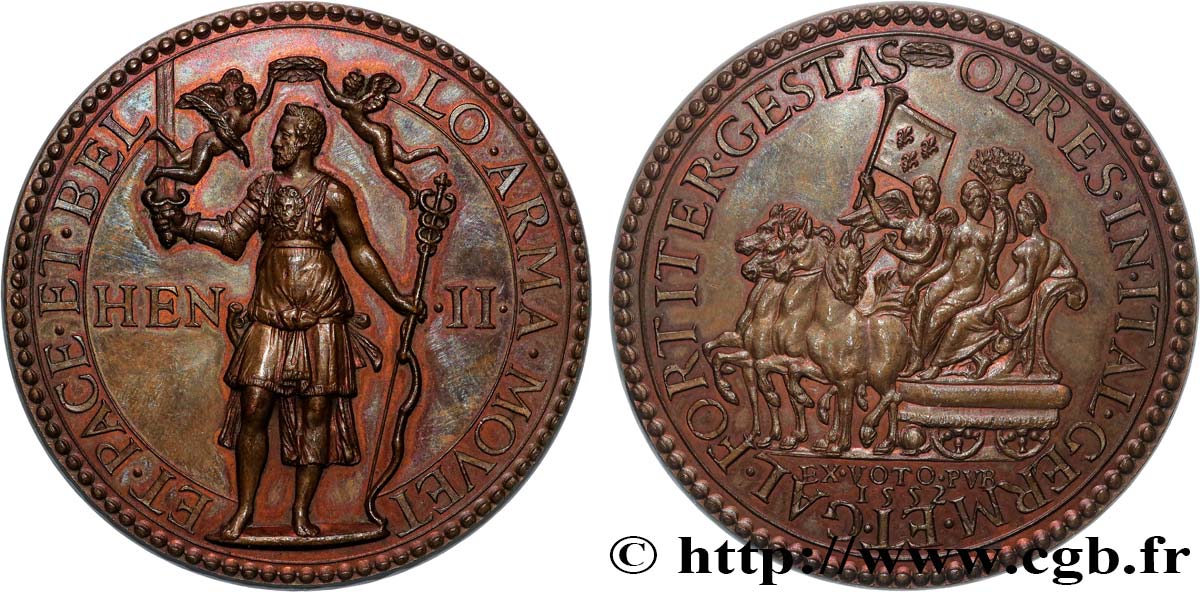 HENRY II Médaille, Conquêtes de Henri II, refrappe AU
