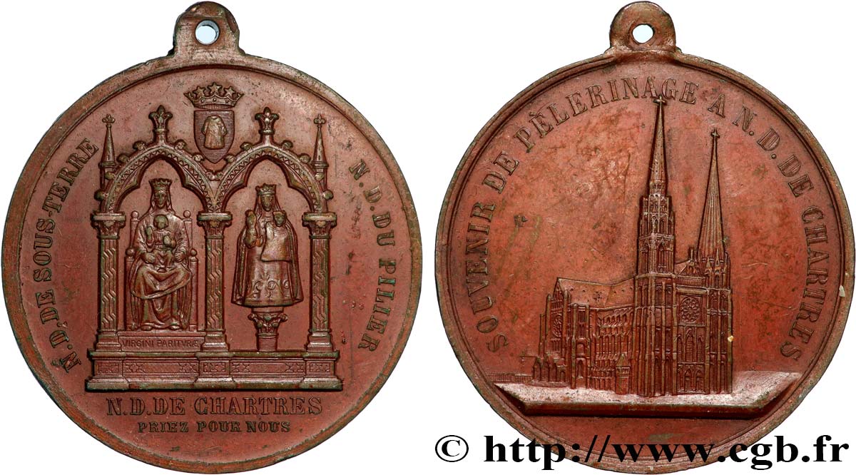 MÉDAILLES RELIGIEUSES Médaille, Souvenir du pèlerinage à Notre-Dame de Chartres XF