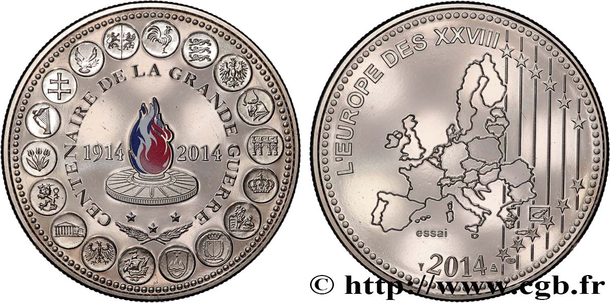 FUNFTE FRANZOSISCHE REPUBLIK Médaille, Essai, Centenaire de la Grande Guerre VZ