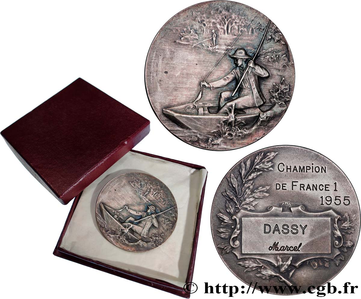 QUATRIÈME RÉPUBLIQUE Médaille, Pêche, Champion de France TTB+