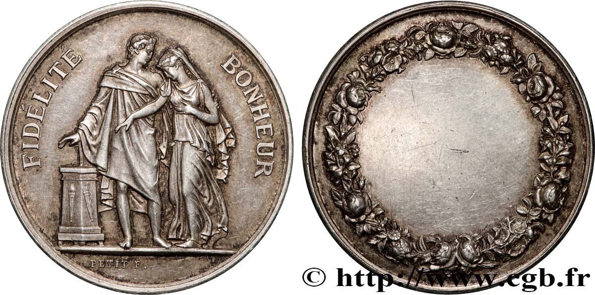 AMOUR ET MARIAGE Médaille de mariage, Fidélité et Bonheur TTB