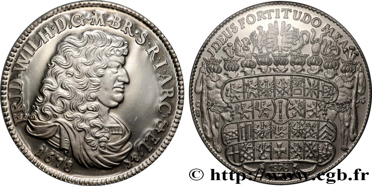 GERMANY - BRANDEBOURG-PRUSSIA - FREDERIC GUILLAUME Ier de BRANDEBOURG Médaille, reproduction du Thaler de Frederic-Guillaume Ier, 1678 VZ