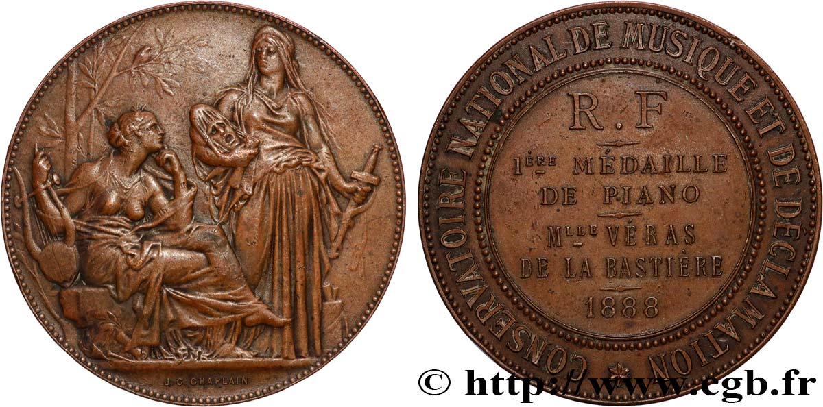III REPUBLIC Médaille, Première médaille de piano XF