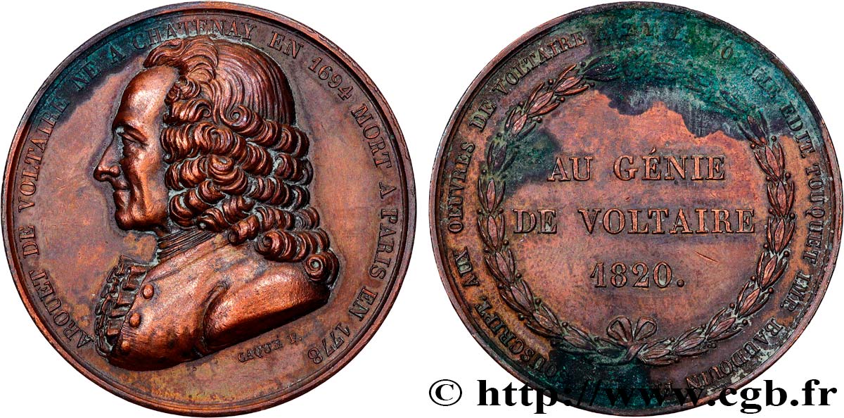 LITERATURE : WRITERS - POETS Médaille, François-Marie Arouet dit Voltaire XF/VF