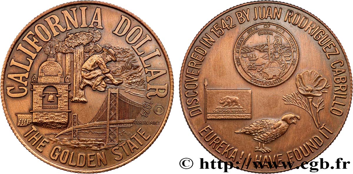 UNITED STATES OF AMERICA Médaille, California the golden state AU