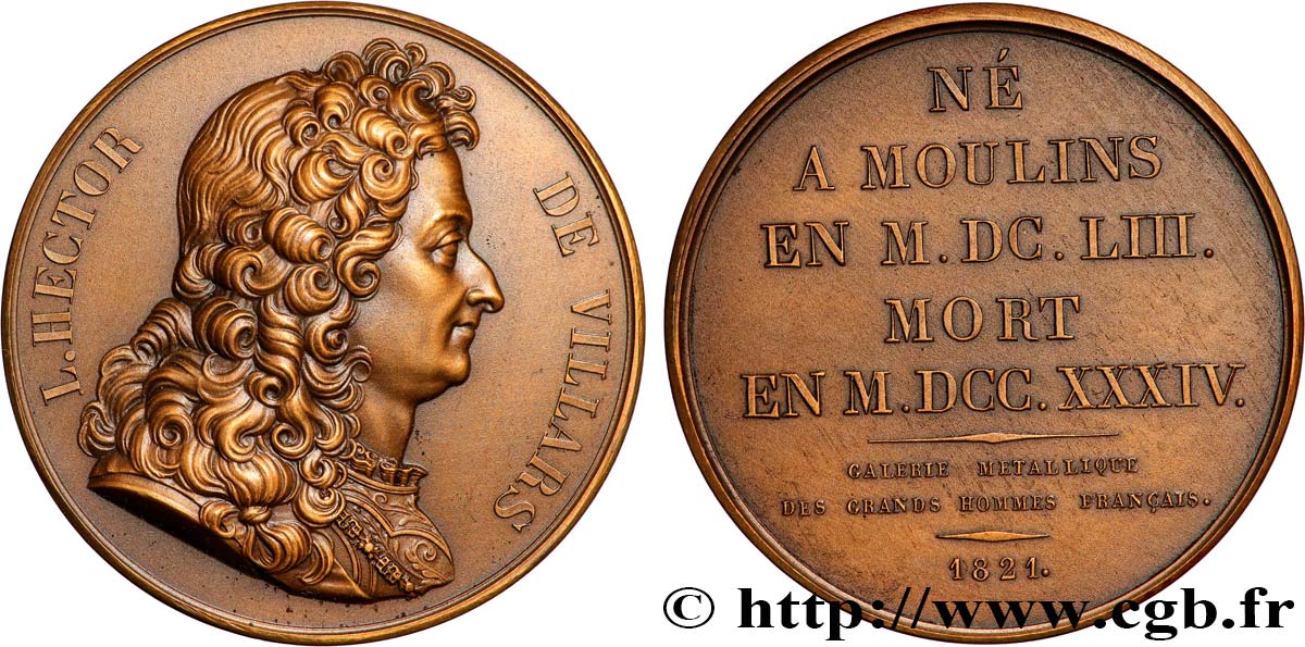 GALERIE MÉTALLIQUE DES GRANDS HOMMES FRANÇAIS Médaille, Claude-Louis-Hector de Villars, refrappe SUP